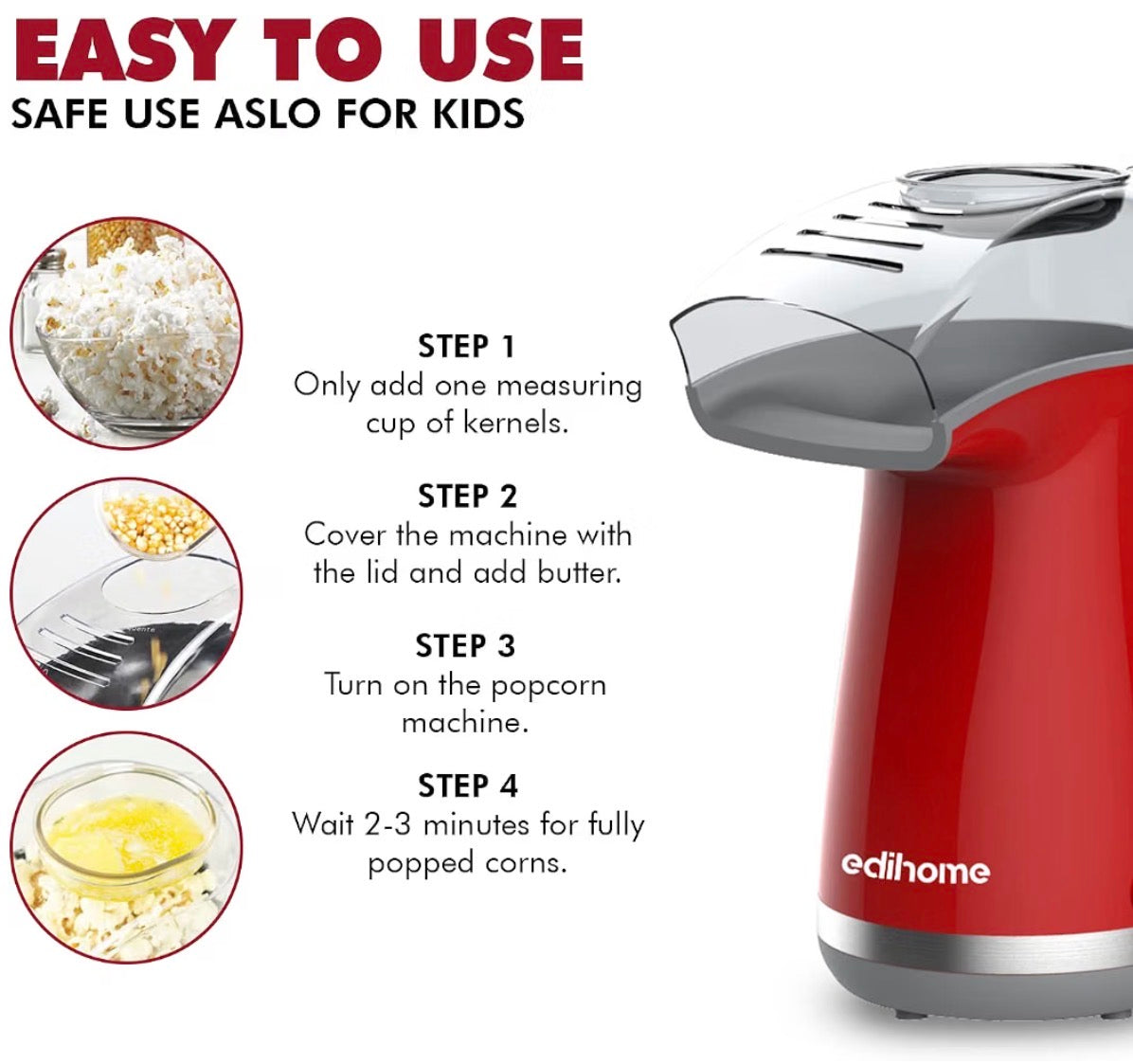 Palomitero Edihome Air-Pop | 16 Tazas de Palomitas Saludables en Minutos