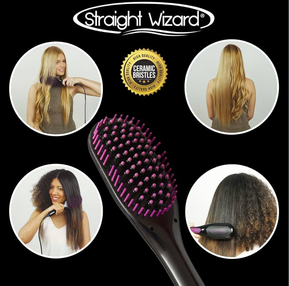 Cepillo Alisador Pelo Straight Wizard, Cerdas de cerámica y temperatura ajustable