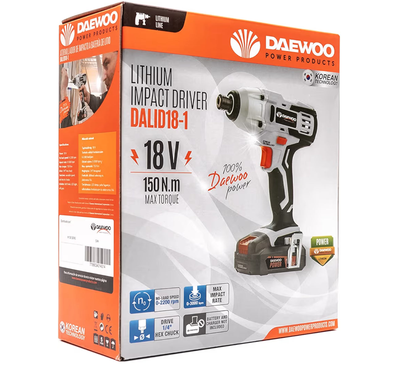 Atornillador de impacto inalámbrico (18 V, 150 Nm, luz LED