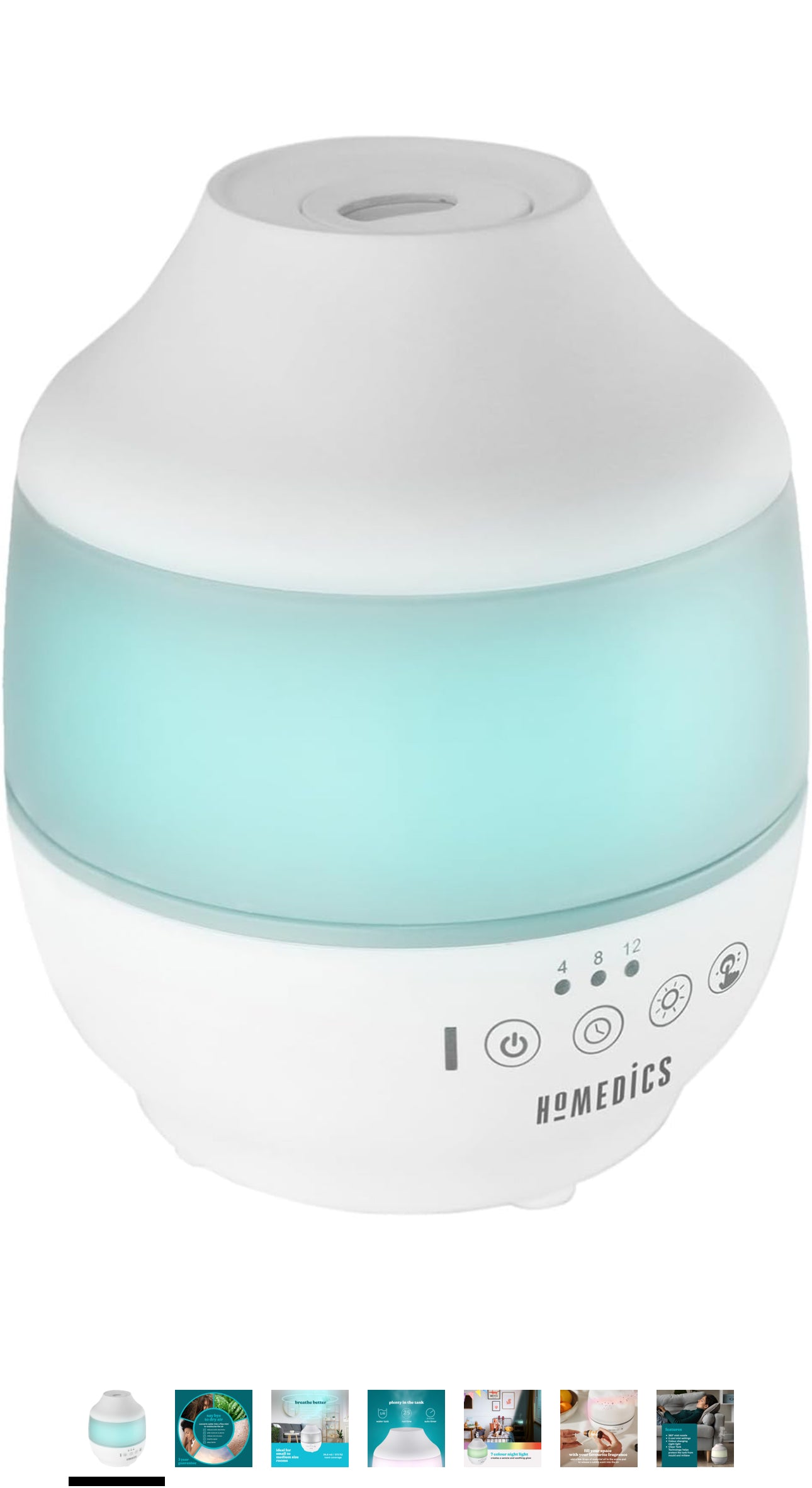 HoMedics Humidificador ultrasónico de niebla fría Total Comfort: luz nocturna de 7 colores, temporizador de apagado automático de 12 horas y funcionamiento silencioso para un descanso ideal