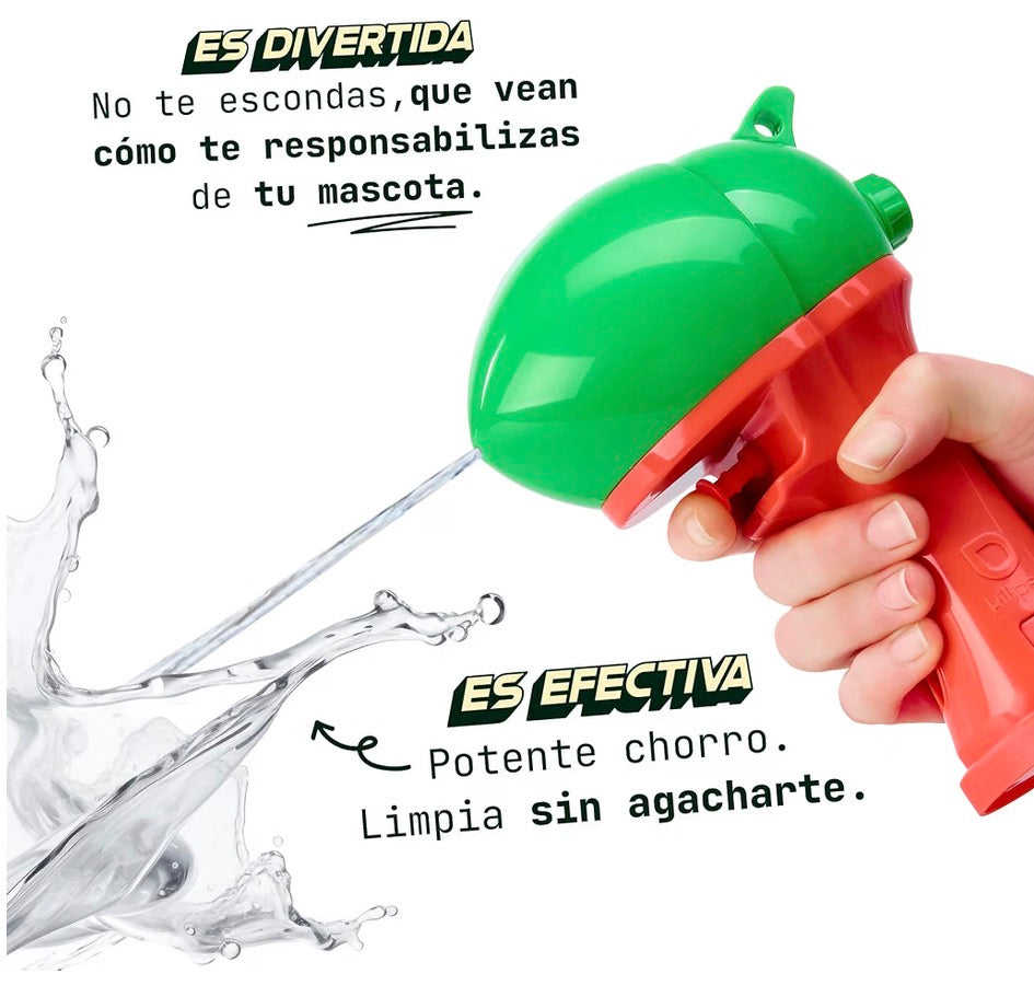Pistola limpiadora pipis y almacenaje bolsas caca