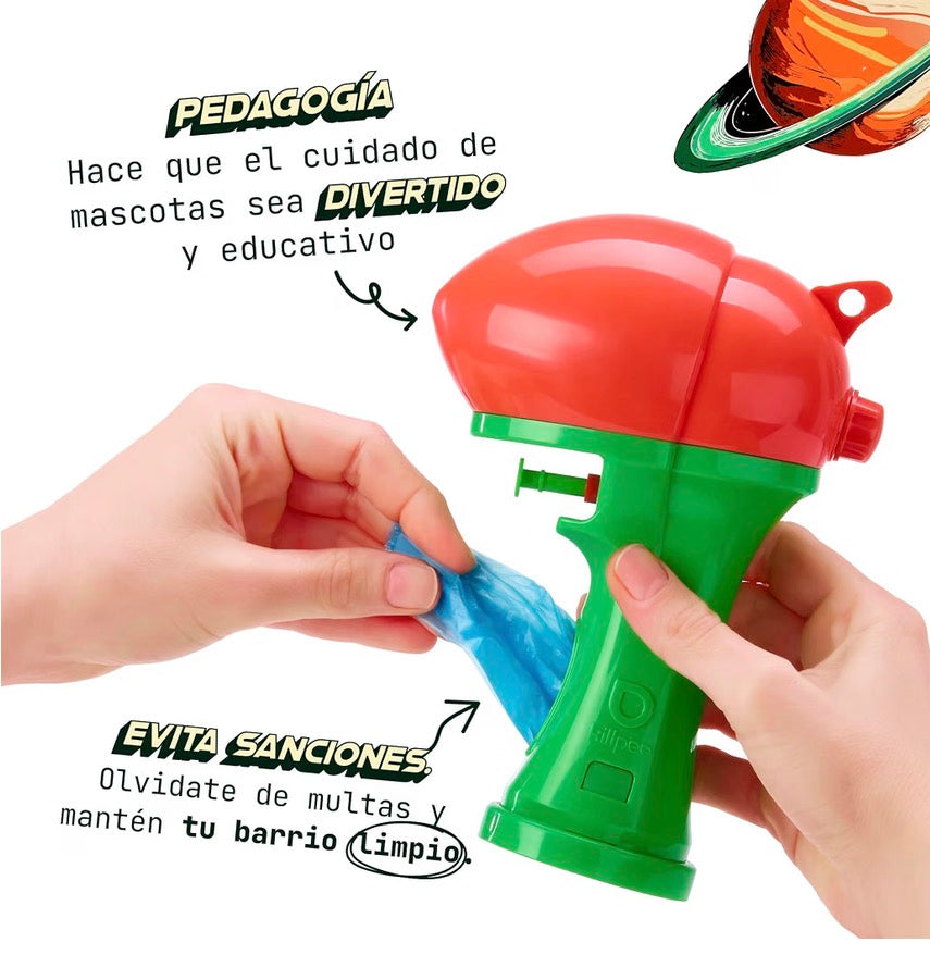 Pistola limpiadora pipis y almacenaje bolsas caca