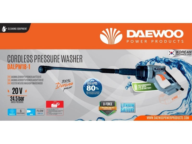 HIDROLIMPIADORA INALÁMBRICA DAEWOO DALPW18-1, MAS BATERÍA 2.0 AH + CARGADOR
